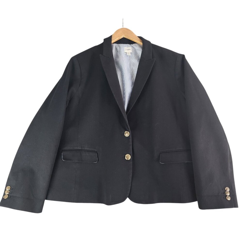 J. Crew Factory Womens Black 2 Button Blazer Jacket Size 24 Cotton Blend